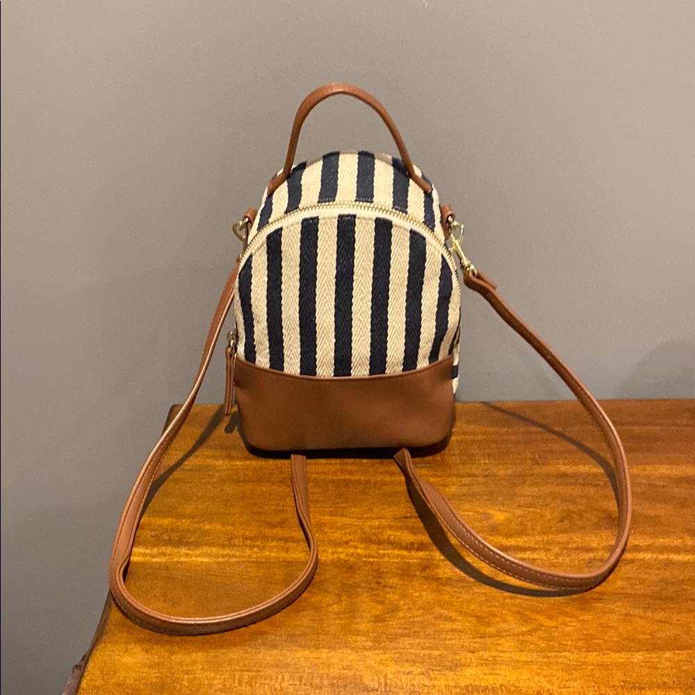 Striped Canvas and Brown faux Leather Women's mini backpack